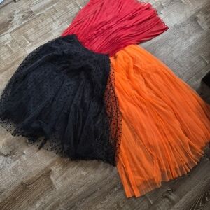 Elegant Black, Red, and Orange Elastic Waist, Tulle Skirt Set/lot